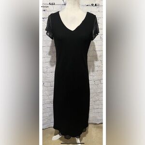 Jones New York Black Elegant Dress Sz 14 Silk Trim Formal Evening 48” Long